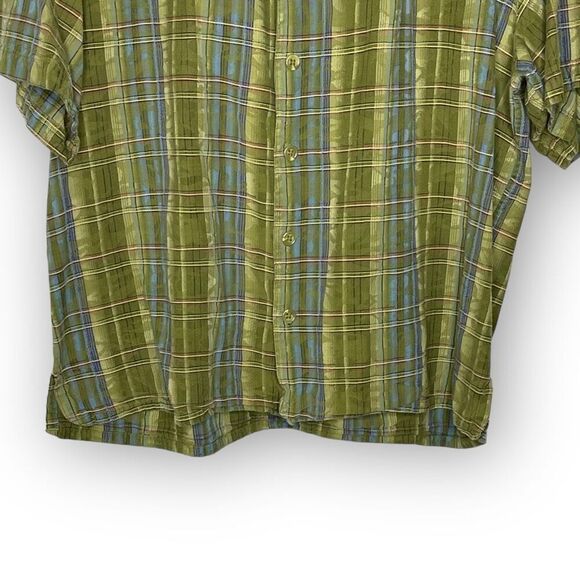 MI Modern Images Green Plaid Silk Blend Short Sleeve Button Up Men’s Size Large - Picture 4 of 9